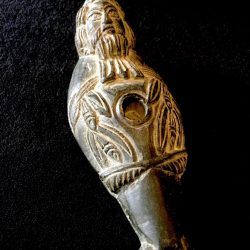 Ancient Syrian Carved Black Stone Oil Lamp. c.200AD