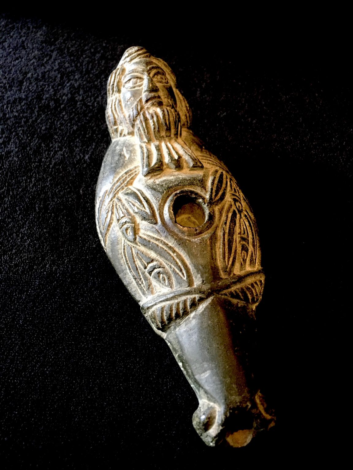 Ancient Syrian Carved Black Stone Oil Lamp. c.200AD